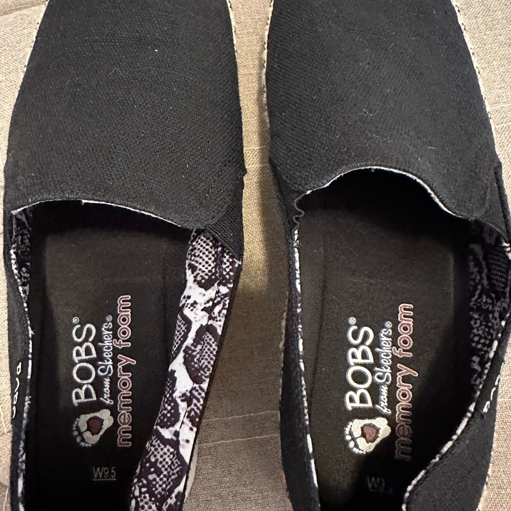 BOBS from Skechers Black Flats with Snakeskin Interior